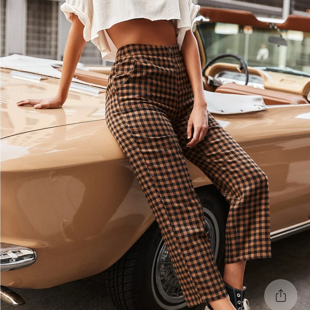 12th Tribe Brown and Black Checkered Bishop Trouser Cropped Pants